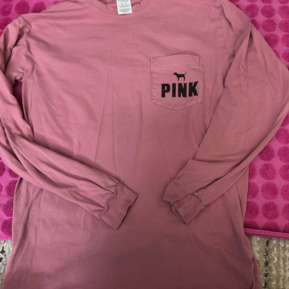 XS y2k pink Long Sleeve Shirt with Pocket